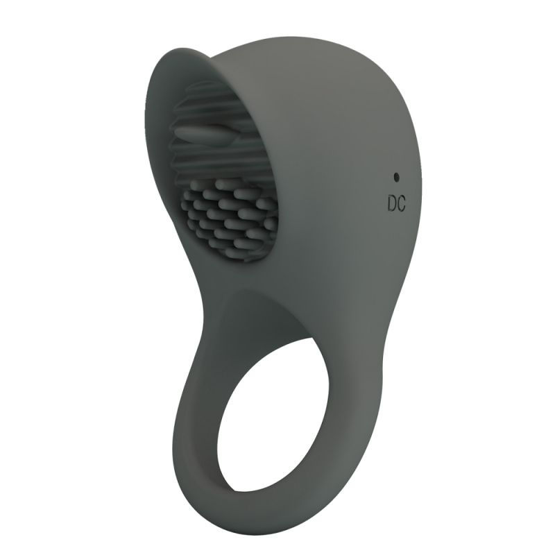 Эрекционное кольцо с вибрацией и клиторальным язычком "Pretty Love" серое 